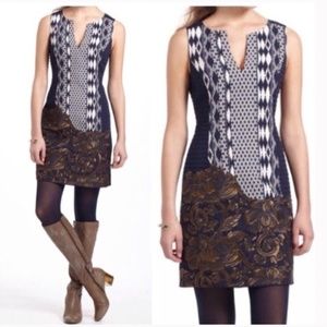 Stunning Anthropologie Floreat embroidered dress, blue and gold